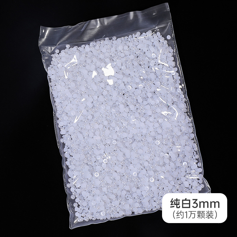 Manicuría semicircular con base plana de perlas decoraciones de arroz blanco puro blanco brillante no se desprende de la piel joyas de manicuría 11 mil paquetes al por mayor