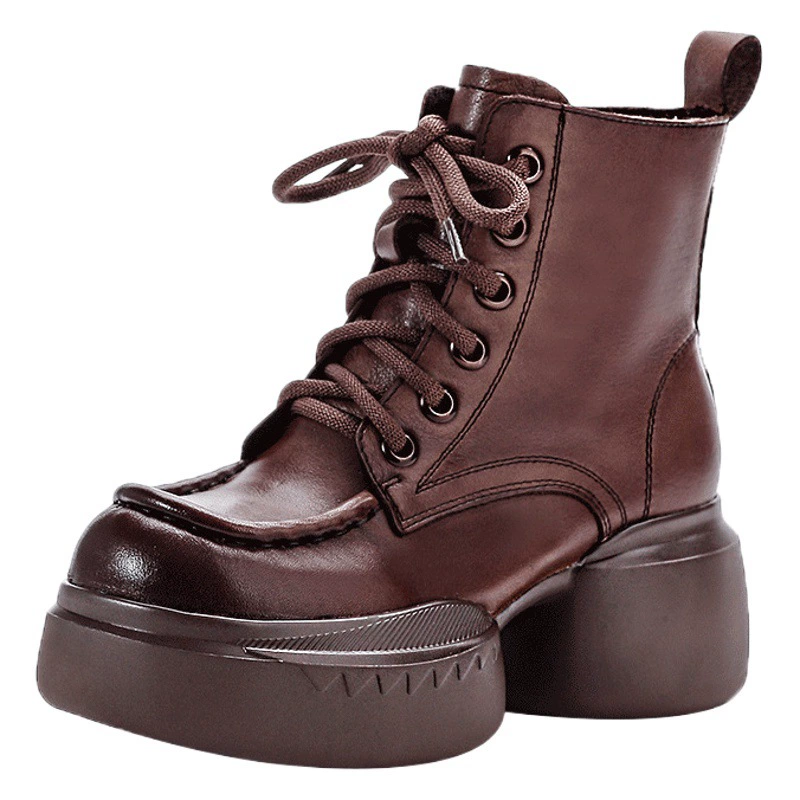 Женские туфли на высоком каблуке из натуральной кожи, новая осенне-зимняя модель, ретро-ботинки на толстой подошве с молнией, женские ботинки-мартинсы, женская обувь на платформе из натуральной кожи