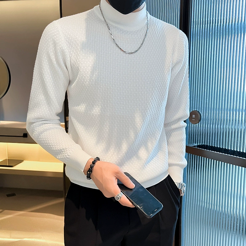 Мужской эластичный цветной вязаный демисезонный базовый свитер, slim fit