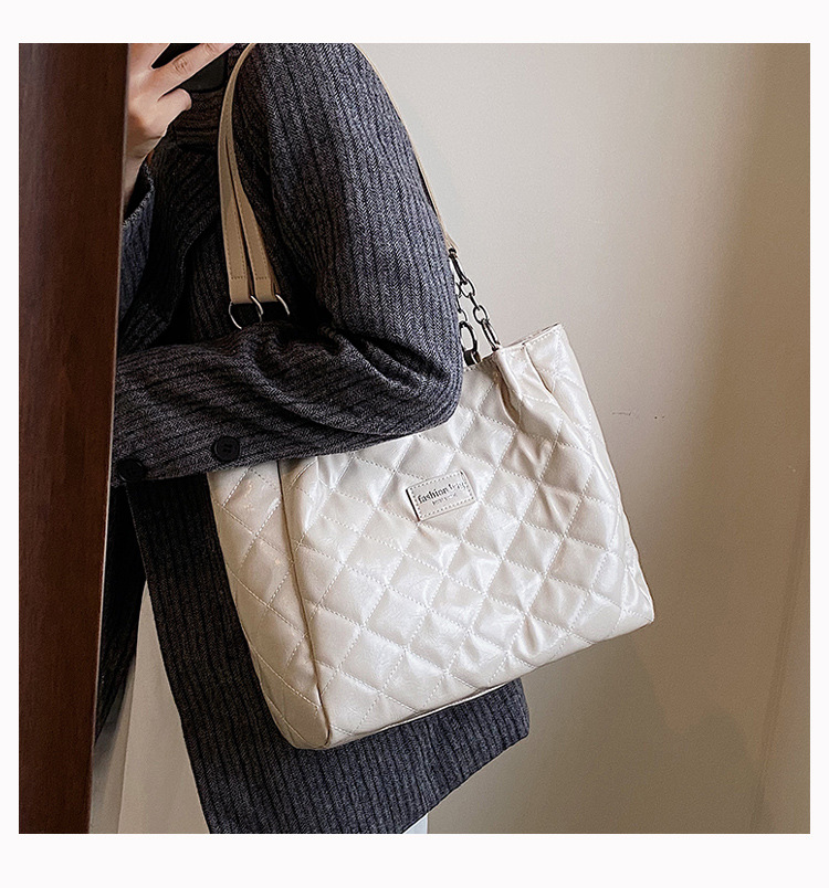 Women's Medium All Seasons Pu Leather Lingge Fashion Square Zipper Tote Bag display picture 3