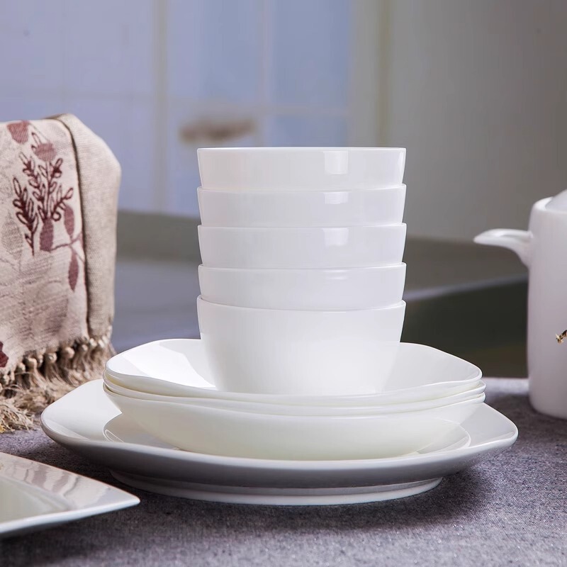 Jingdezhen bone china tableware Chinese bowl pure white rice bowl noodle bowl vegetable bowl soup bowl free matching household Bowl plate spoon