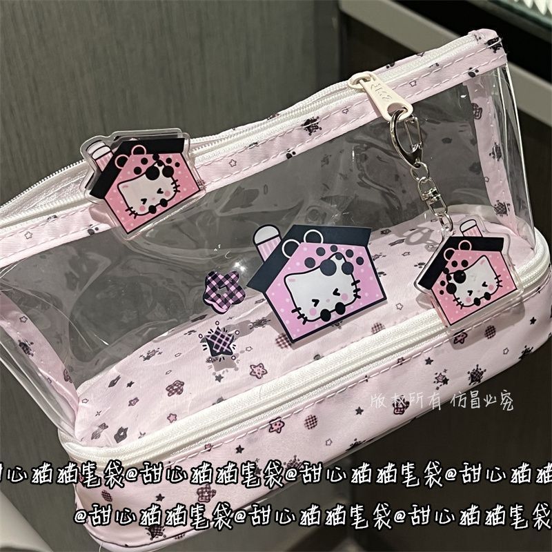 双拼甜心猫咪笔袋ins风高颜值少女心学生便携式大容量收纳笔袋|undefined