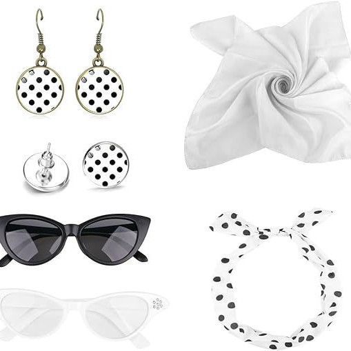 Cosplay de fiesta de la era europea y americana, ropa retro de la década de 1950, aretes de lunares, aretes, diadema, accesorios