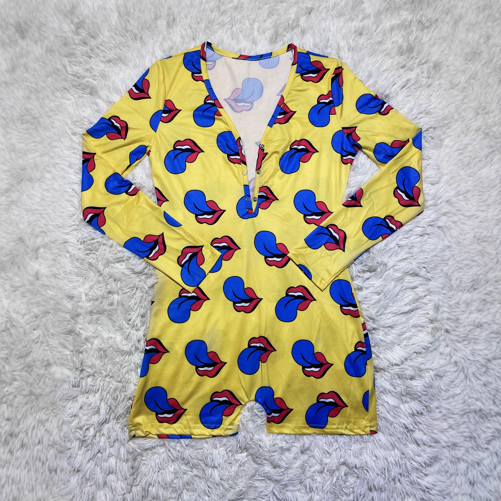 D9449 Amazon Hot Cross-border European and American Women's Casual Pattern Printed Long Sleeve Shorts Home Jumpsuit