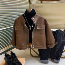 男女童皮衣外套中大童新款春秋韩版洋气男宝宝儿童皮夹克帅气潮