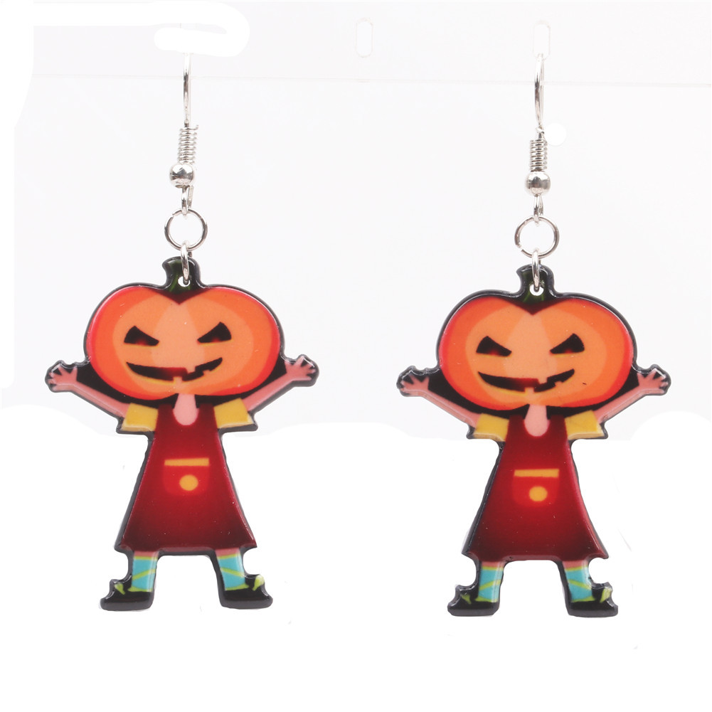 Nuevo Halloween brillante cráneo calabaza pendientes de acrílico pendientes de costura de personalidad de la moda pendientes