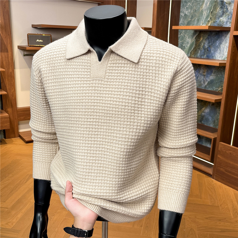 Men's new autumn and winter collection: thick, warm, and stylish knit sweaters with a collar, perfect for layering and casual wear. Wholesale available