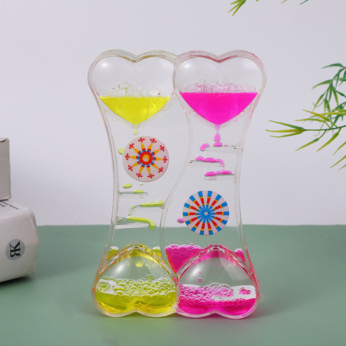 Stress-relief oil leakage crystal oil drop double heart acrylic ornament craft sandglass student gift children toy wholesale