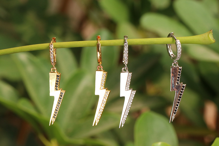 5g Weight Zircon Inlay Material Earrings Classification Fashion Style Geometric Lightning Diamond Earrings