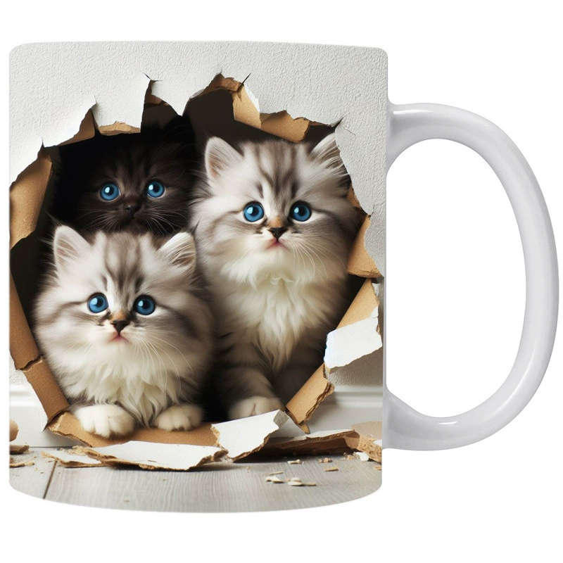 3D floor plan cup empty cat cup wall mural animal cup water cup kitten cup ceramic cup owl cup