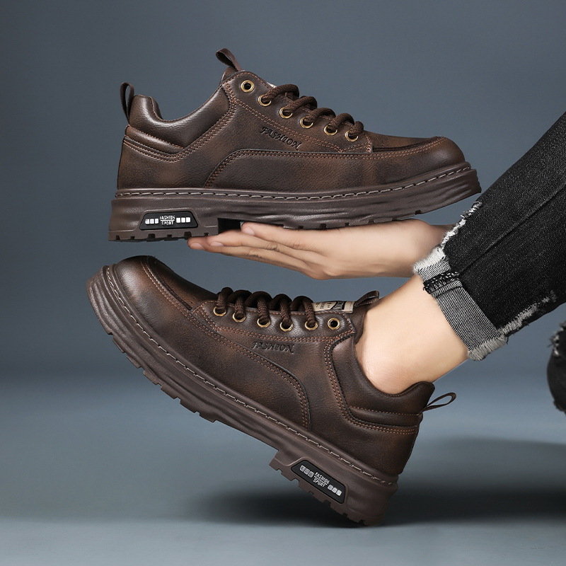 Zapatos de hombre 2024 nuevos zapatos de skate de otoño zapatos de cuero casuales de hombre moda zapatos deportivos anti-deslizantes zapatos de trabajo resistentes al desgaste