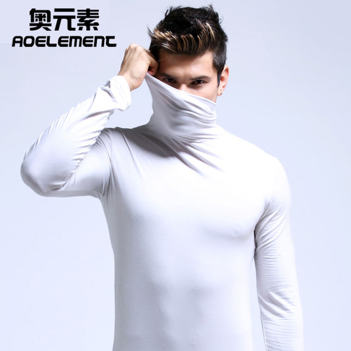 Single piece neck gaiter modal top high collar men's warm autumn coat autumn and winter long sleeve thin tight bottoming shirt solid color