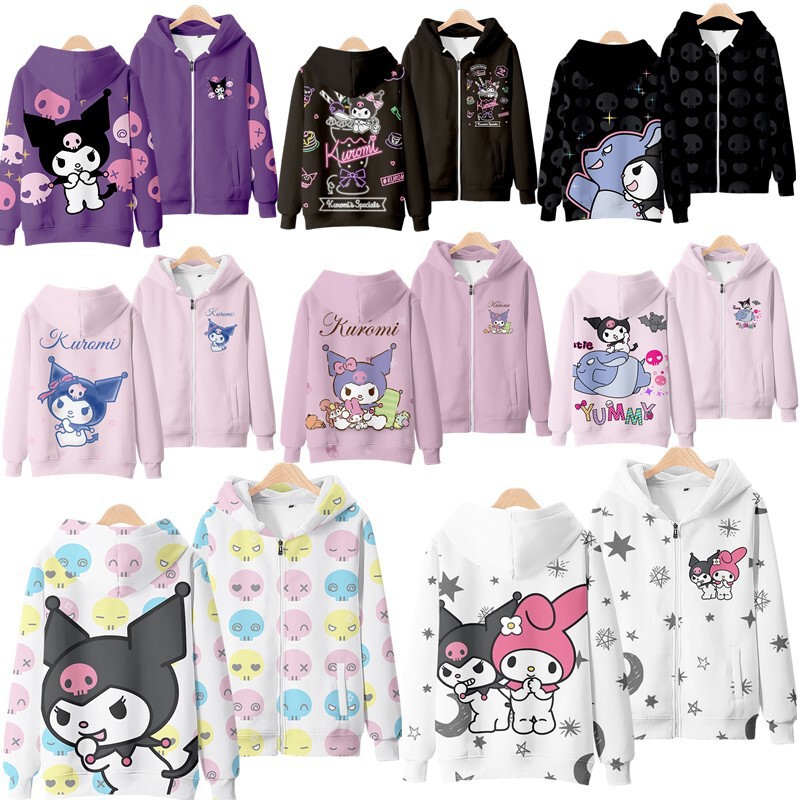 Autumn and Winter Cross-border Kuromi Kuromi Zipper Hooded Sweetshirt Sweet 3D Digital Printing Adult Children Autumn and Winter Cross-border Kuromi Kuromi Zipper Hooded Sweetshirt Sweet 3D Digital Printing Adult Children