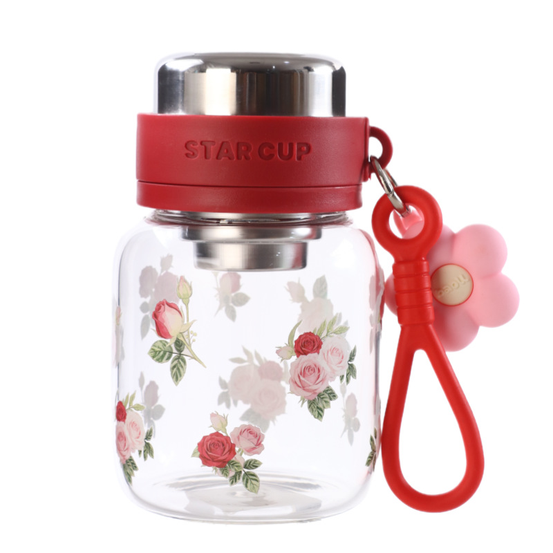 Verano nuevo tipo de copa de bebida doble dibujos animados lindos taza de agua roja de alta cara ins taza de agua de paja portátil