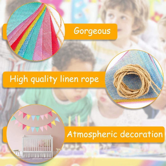 Cross-border Hot Selling Sackcloth Triangle Flag Birthday Party Wedding Flag European Style Holiday Decoration Color Flag in stock