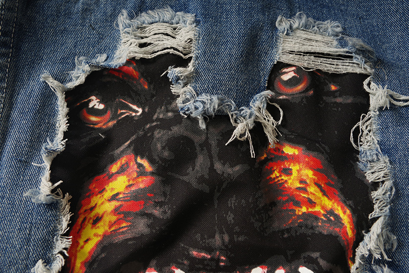 Men's Denim Jacket High Street Trendy Loose Fit Printed Patch_voghion.com