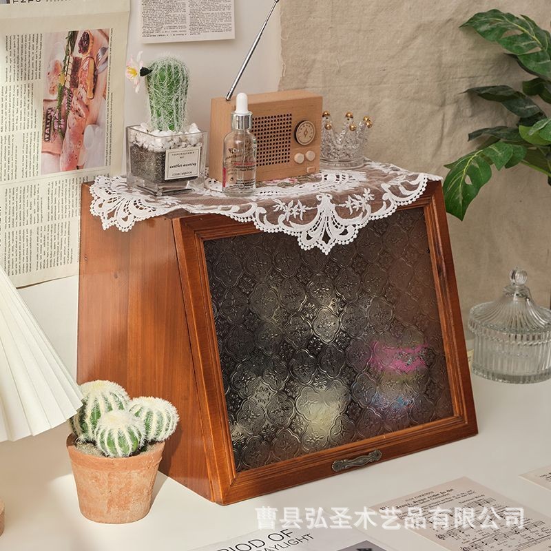 Caja de almacenamiento de escritorio de madera caja de almacenamiento retro multifuncional gabinete de almacenamiento de cosméticos de madera juego de té taza de té tazón caja de madera