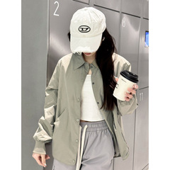春日氛围感拉满!莫兰迪灰绿衬衫外套新款春秋上衣女短款开衫