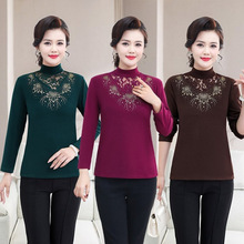中年妈妈装春秋长袖高领T恤小衫中老年女装时尚显瘦打底衫上衣女