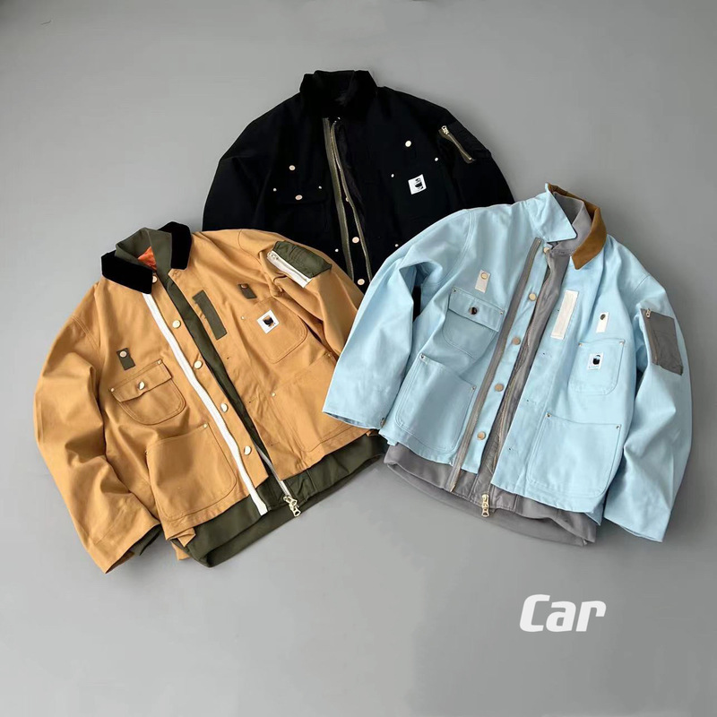アメリカの重いポンドのカジュアルな二重構造の高密度キャンバスのミキシングナイロンのステッチのスーツのジャケットの男女の潮|undefined
