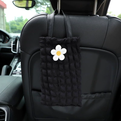 Back Tissue Extractor Creative Car – Car tissue box/set - black-puff-hanging-tissue-box-small-daisy-flower