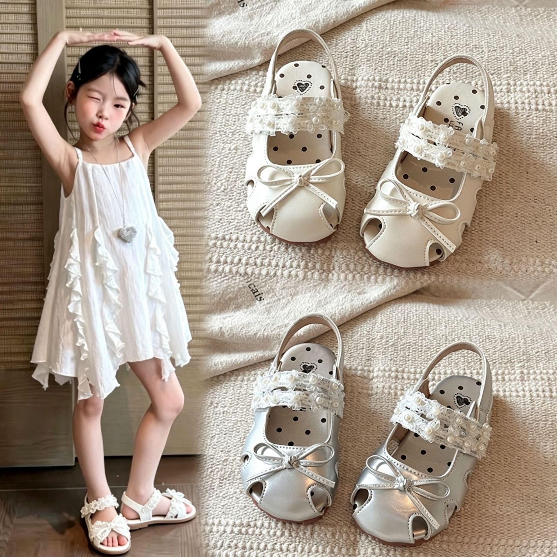 Niñas de moda versátil sandalias de suela suave 2026 verano nuevos zapatos de arco para niños huecos zapatos de princesa transpirables image 1