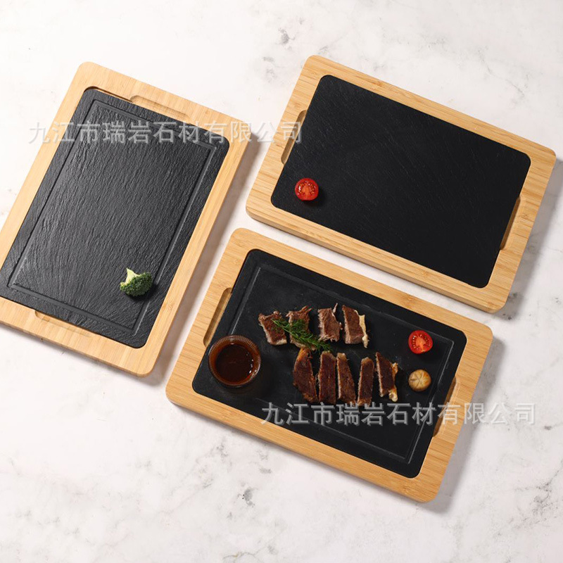 Hotel retro pizarra negra bambú y madera carne platos de restauración platos de comida occidental platos de paneles platos de pizarra aislamiento térmico platos