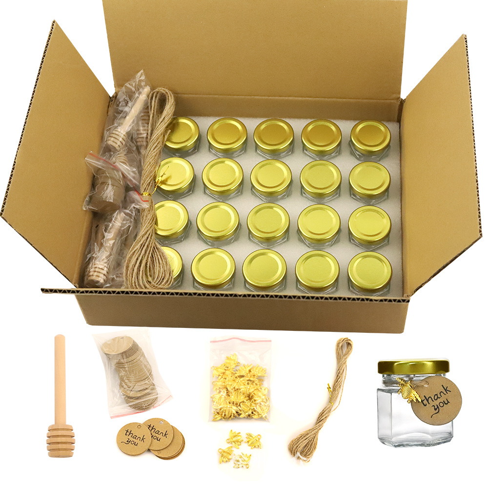 亚马逊专供45ml喜蜜瓶 六棱玻璃瓶蜂蜜果酱瓶酱菜罐头瓶储物罐