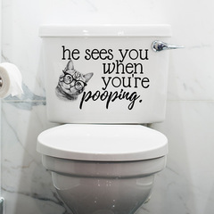 跨境創意卡通可愛貓咪衛生間馬桶貼家居裝飾牆貼自粘貼畫防水防油