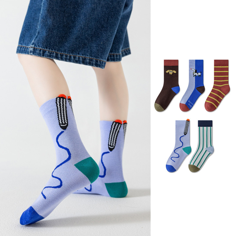 10A antibacterial seamless toe children's socks, 2026 autumn new collection, striped design, unisex, mid-calf length, trendy socks, wholesale 10A antibacterial seamless toe children's socks, 2026 autumn new collection, striped design, unisex, mid-calf length, trendy socks, wholesale
