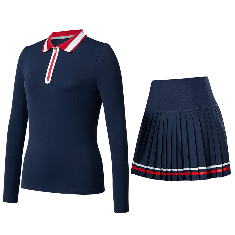 Trajes deportivos de mujeres polo camisa de mangas largas golf adelgazante tenis ropa deportiva casual tenis falda corta dos piezas