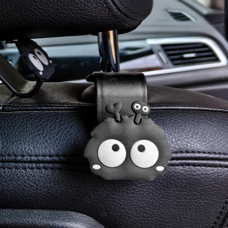 Gancho trasero del asiento del automóvil Dibujos animados lindo briquetas de carbón negro Gancho de almacenamiento trasero del automóvil Decoración del automóvil