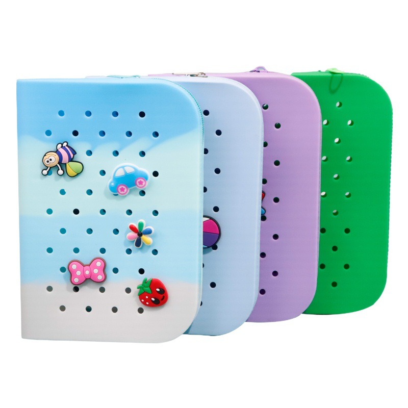 Cruz-Frontera de silicona DIY agujero lápiz caso estudiante creativo lindo lápiz caja de aprendizaje papelería bolsa de almacenamiento caja de papelería al por mayor