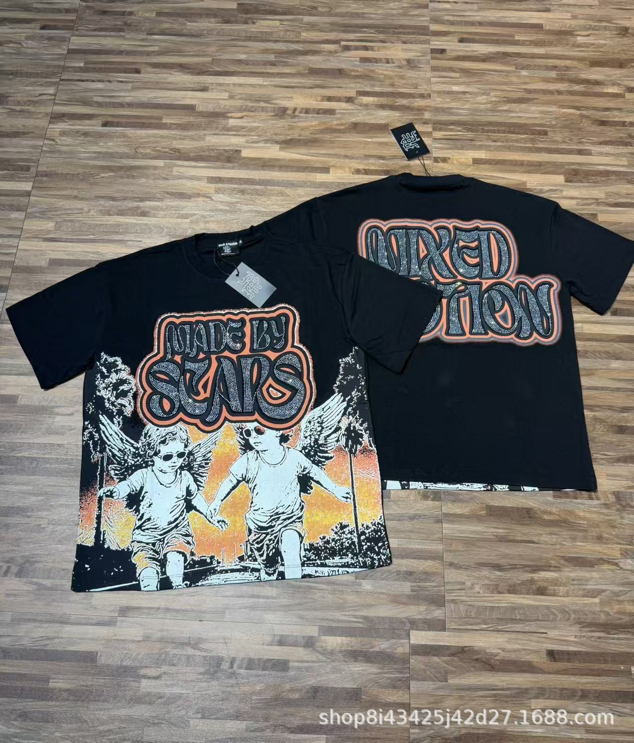 Mind & Emotion T-shirt Angel Made By Stars Rhinestone Black