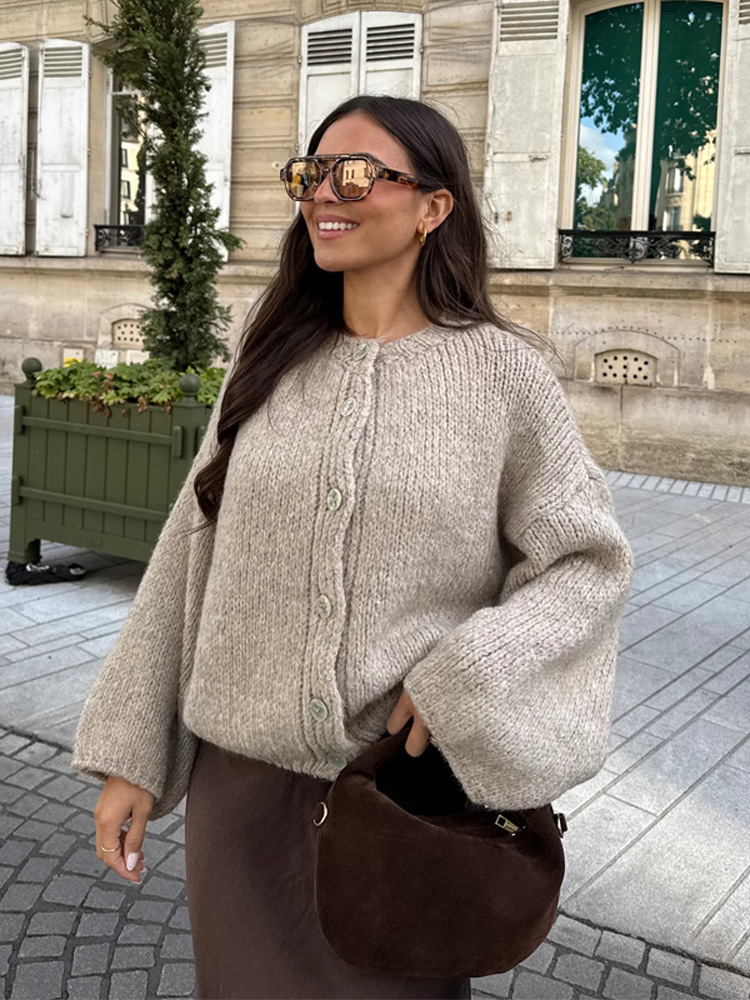 Elegante temperamento casual estilo relajado botón de una sola fila jersey cardigan de punto otoño 2025 nuevo estilo europeo y americano transfronterizo