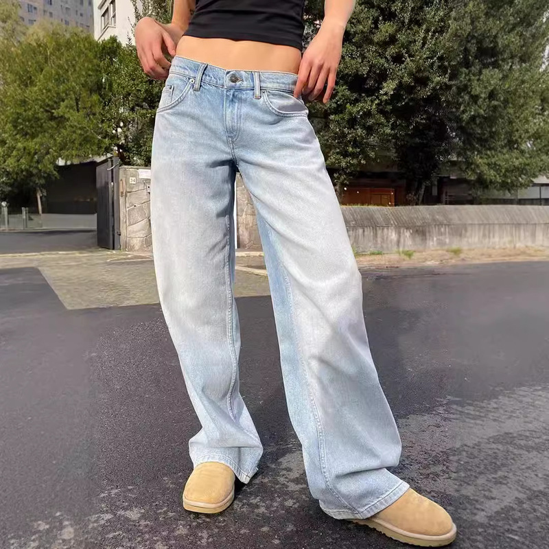 European and American-style Washed Vintage Old Straight High Waist Wide Leg Loose Dosing All-match Jeans