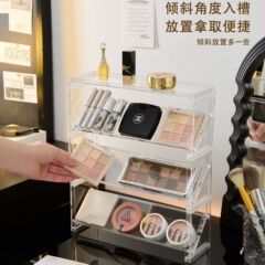 可叠加徽章透明吧唧收纳框吃谷人收纳盒防尘口红粉饼化妆品展示架