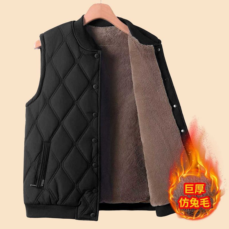 New Style Casual Men's Autumn and Winter Collarless Loose Fleece Thickened Sleeveless Vest Warm Faux Rabbit Fur Jacket
