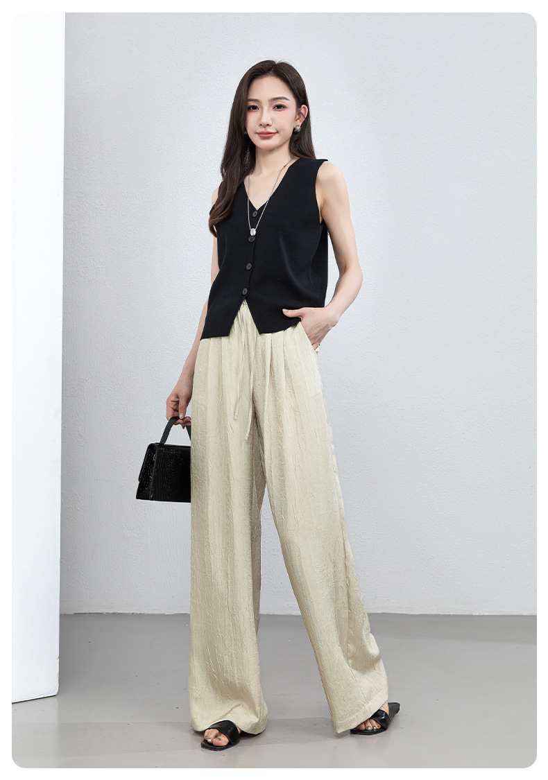 Quần culottes nữ ống rộng chất liệu mềm mại, cạp chun, dáng suông rủ nhẹ — màu trắng ngà chi tiết 22
