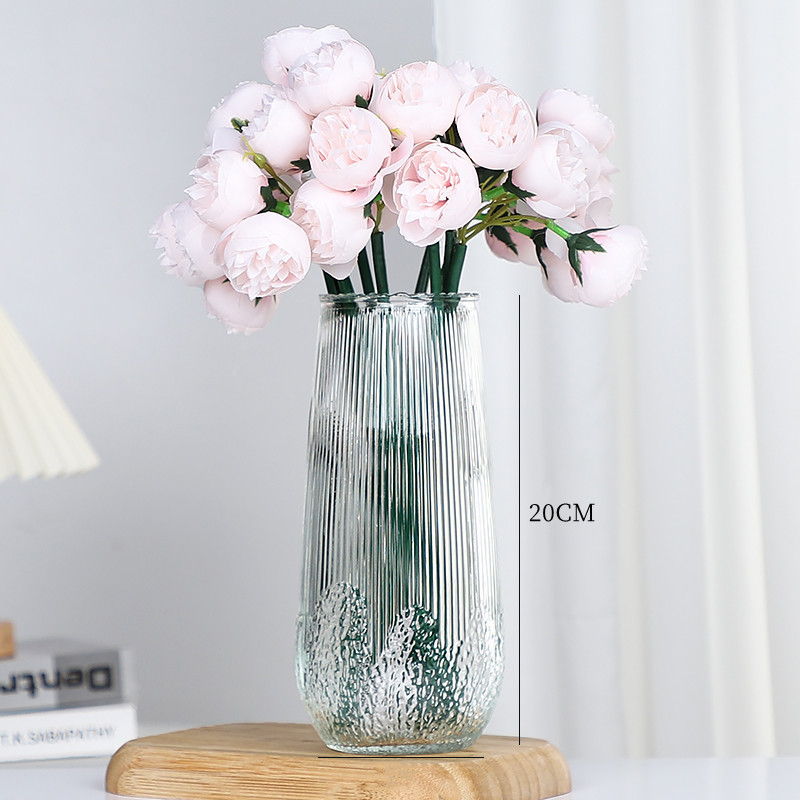 Jarrón transparente de estilo escandinavo de alta gama, de vidrio, con cultivo de agua, rico arreglo floral de lirios de bambú, decoración de escritorio.