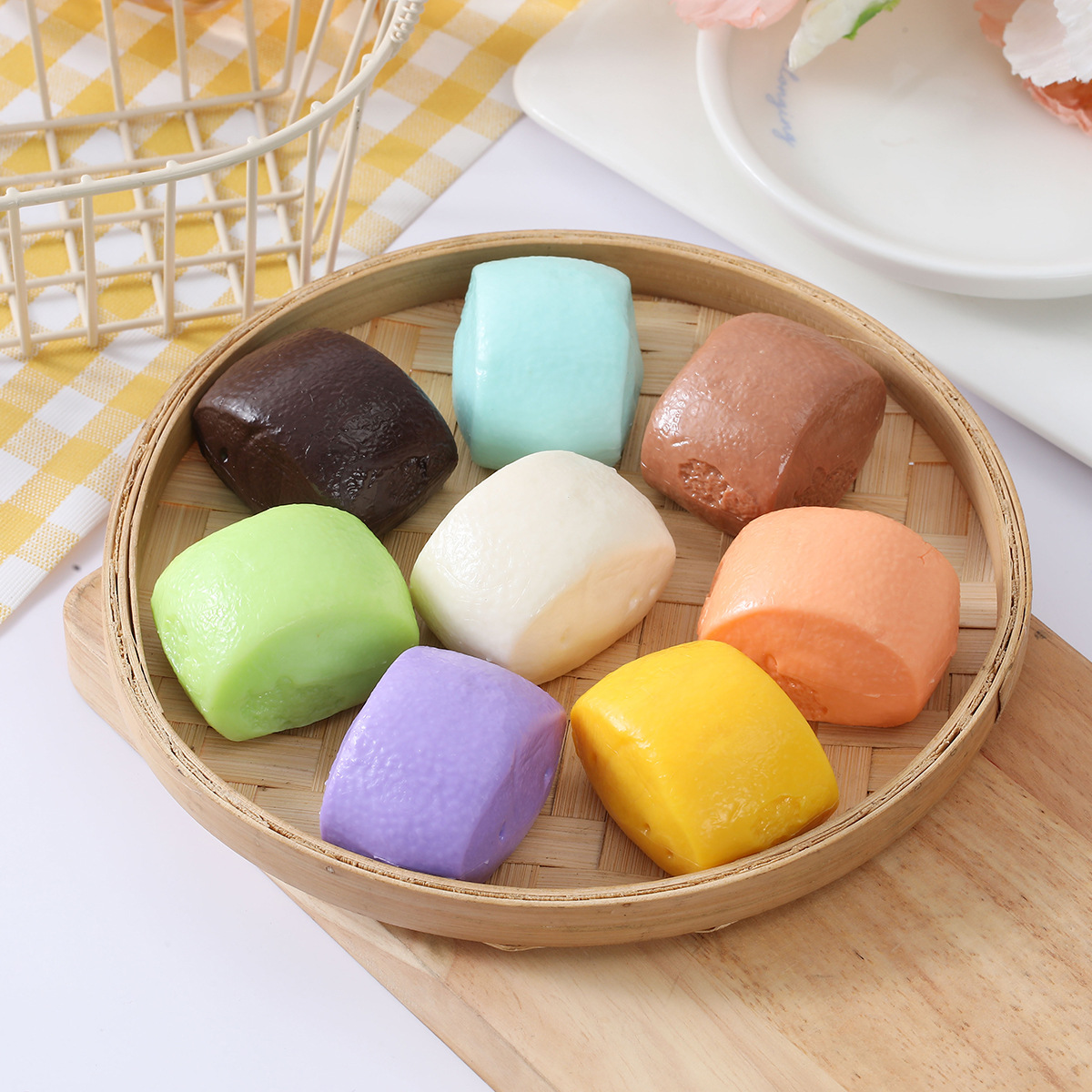 Simulated Steamed Bun Keychain, Steamed Bun Pendant, Knife-Cut Simulated Steamed Bun, Pvc Purple Sweet Potato Steamed Bun, Breakfast Food Model