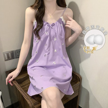 带胸垫无袖吊带睡裙女夏纯棉甜美性感可爱韩版居家女生宿舍睡衣裙