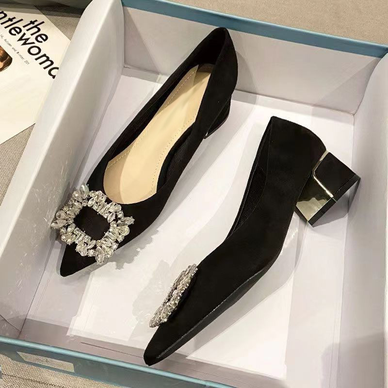 2026 New Style Women's High-Heeled Shoes with Pointed Toe and Rhinestones, Versatile for Spring and Autumn, Chunky Heel, Suitable for Wide Feet, Work Shoes 2026 New Style Women's High-Heeled Shoes with Pointed Toe and Rhinestones, Versatile for Spring and Autumn, Chunky Heel, Suitable for Wide Feet, Work Shoes