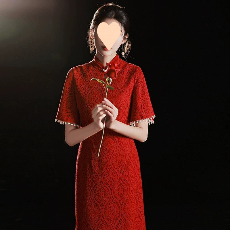 Платье Cheongsam для тостов, бордовое платье для беременных, больших размеров, свадебное домашнее платье, женское летнее платье для помолвки