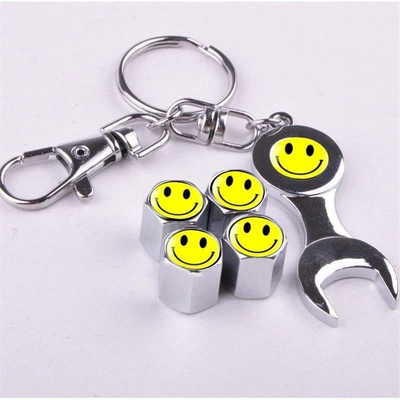 valve – Cap Anti-Theft Personalized Modified Valve - silver-wrench-smiley-face-4-pieces