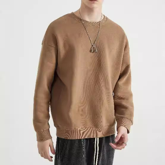 Sweat-shirt à col rond pour homme de marque décontractée et ample en velours 345 g plus couleur unie_voghion.com