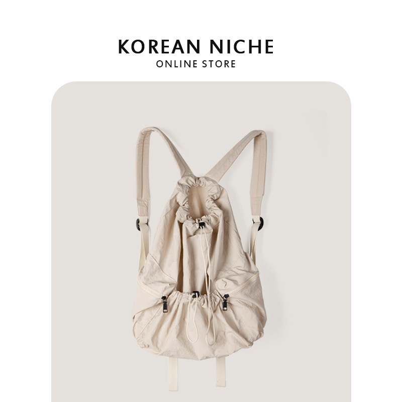 2024 New Japanese and Korean niche design forest nylon fabric drawstring women's lightweight class travel backpack_voghion.com