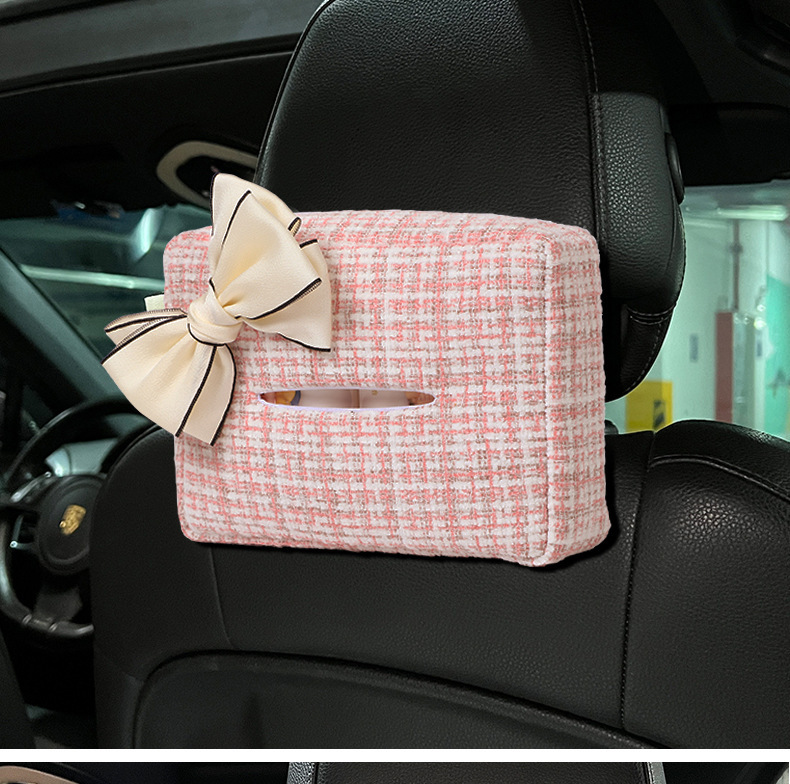 Xiaoxiangfeng Car Tissue Storage Box Hanging Cute Bow Car Tissue Box Multifunctional Car Tissue Box