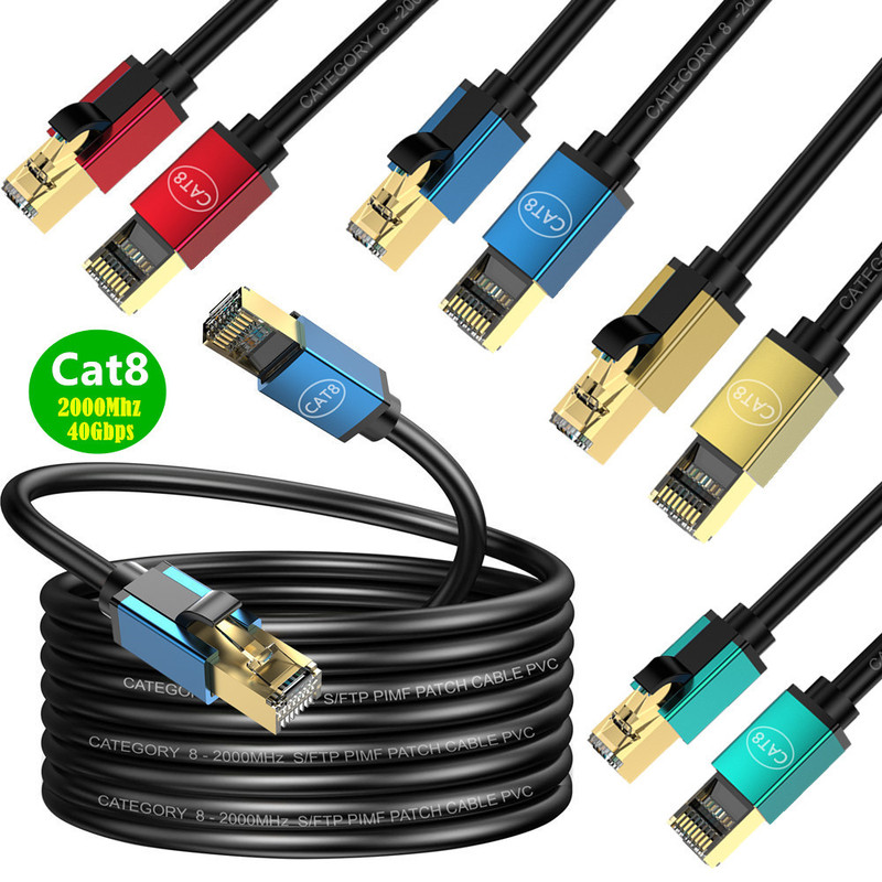 10 Gigabit Network Cable cat8 Network Cable Home Fiber Optic Broadband Electric Competition Class 8 10 Gigabit Pure Copper Shielded Computer Router
