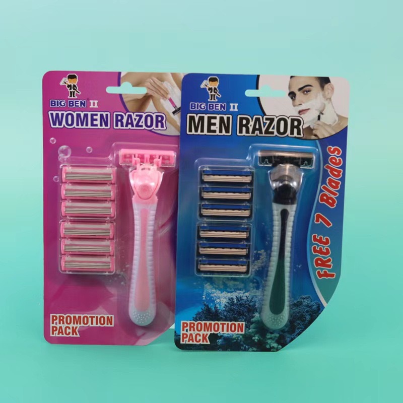 1+7 Set Three-Layer Blade Manual Razor for Shaving Armpit Hair and Leg Hair, Three-Head Razor for Hair Removal